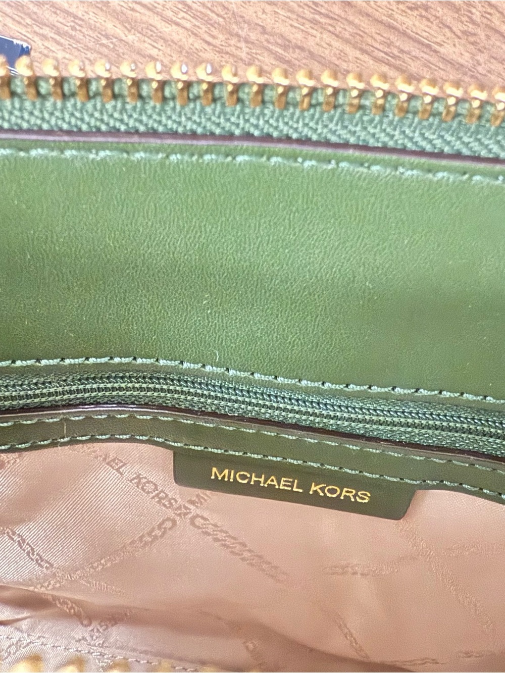 Michael Kors Olive Green MK Logo Satchel with Brown Handles - Picture 8 of 9